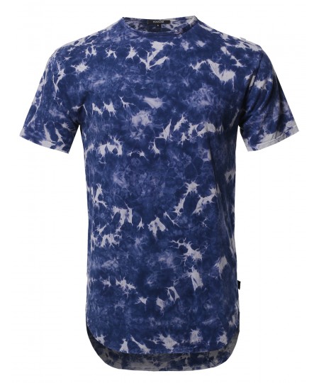 Men's Casual Tie Dye Washed Crew Neck Long-Line Short Sleeve T-Shirt