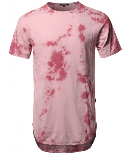 Men's Casual Tie Dye Washed Crew Neck Long-Line Short Sleeve T-Shirt