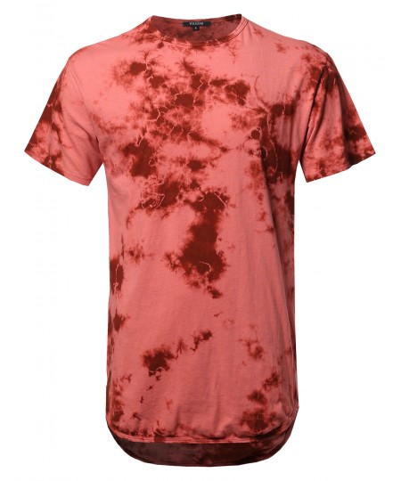 Men's Casual Tie Dye Washed Crew Neck Long-Line Short Sleeve T-Shirt