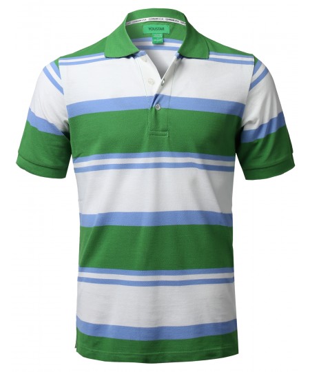 Men's Basic Casual Short Sleeves Stripe 3 Button Placket Polo Shirt