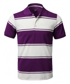 Men's Basic Casual Short Sleeves Stripe 3 Button Placket Polo Shirt