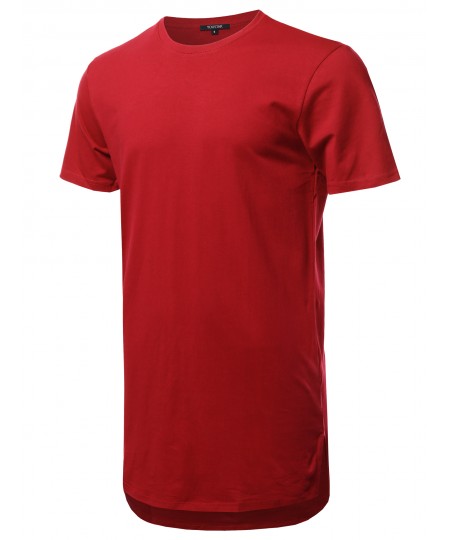 Men's Solid Short Sleeves Basic Long-Line Side Slit T-Shirt