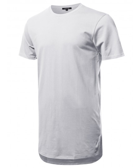 Men's Solid Short Sleeves Basic Long-Line Side Slit T-Shirt