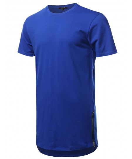 Men's Solid Short Sleeves Basic Long-Line Side Zipper T-Shirt