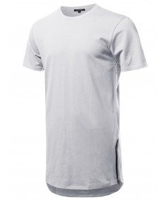 Men's Solid Short Sleeves Basic Long-Line Side Zipper T-Shirt