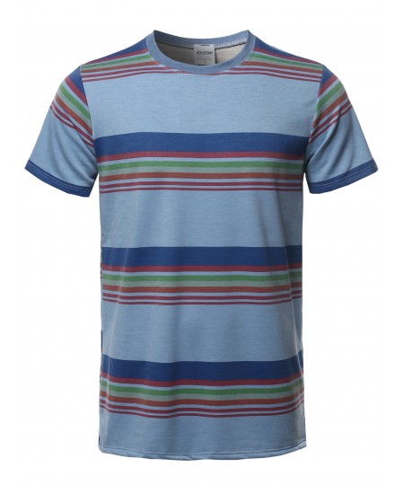 Men's Stripe Pattern French Terry Short Sleeves Top
