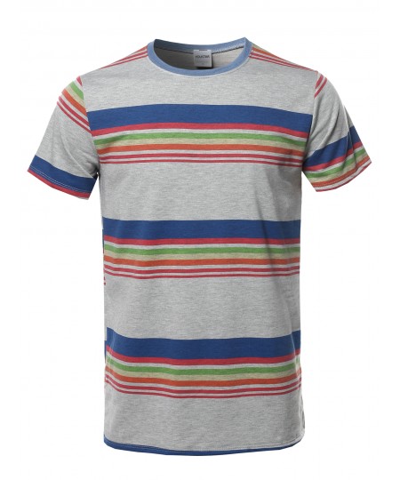 Men's Stripe Pattern French Terry Short Sleeves Top