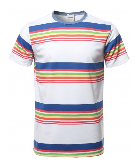 Men's Stripe Pattern French Terry Short Sleeves Top