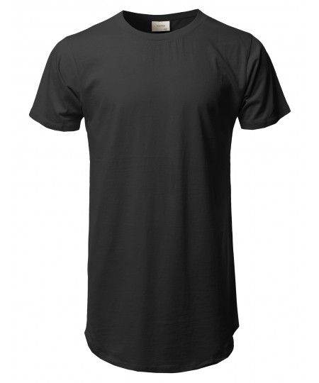 Men's Solid Urban Style Long-Line Short Sleeves Round Hem T-Shirt