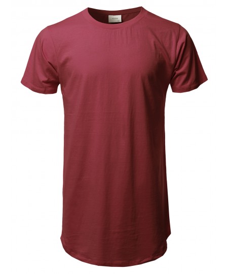 Men's Solid Urban Style Long-Line Short Sleeves Round Hem T-Shirt