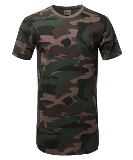 Men's Solid Urban Style Long-Line Short Sleeves Round Hem T-Shirt