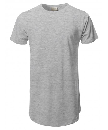 Men's Solid Urban Style Long-Line Short Sleeves Round Hem T-Shirt