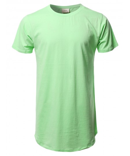 Men's Solid Urban Style Long-Line Short Sleeves Round Hem T-Shirt