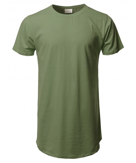 Men's Solid Urban Style Long-Line Short Sleeves Round Hem T-Shirt