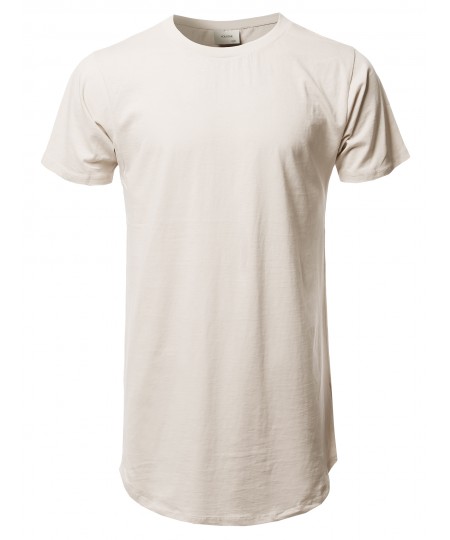 Men's Solid Urban Style Long-Line Short Sleeves Round Hem T-Shirt