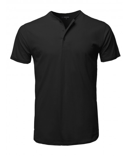 Men's Basic Short Sleeve Cotton Henley Neck Basic Tee