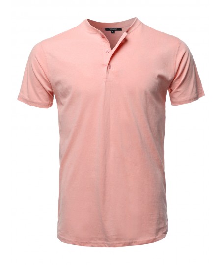 Men's Basic Short Sleeve Cotton Henley Neck Basic Tee