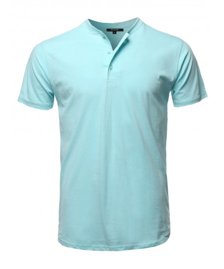 Men's Basic Short Sleeve Cotton Henley Neck Basic Tee