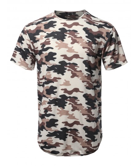 Men's Casual Crew Neck Camouflage Scallop Hem Tee - Made In USA