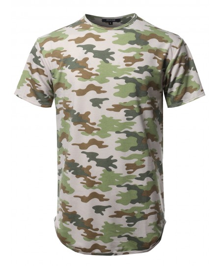 Men's Casual Crew Neck Camouflage Scallop Hem Tee - Made In USA