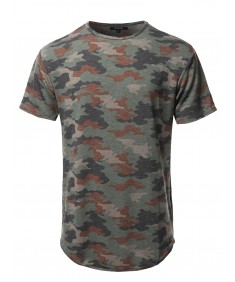 Men's Casual Crew Neck Camouflage Scallop Hem Tee - Made In USA