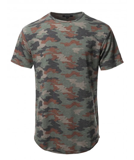 Men's Casual Crew Neck Camouflage Scallop Hem Tee - Made In USA