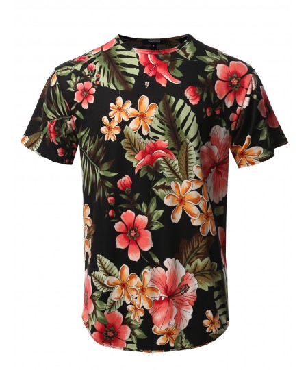 Men's Floral Crew Neck Scallop Hem Tee - Made In USA