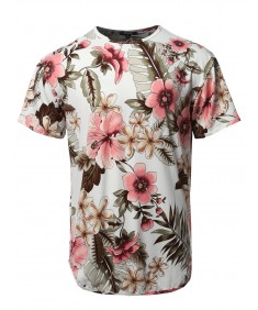 Men's Floral Crew Neck Scallop Hem Tee - Made In USA