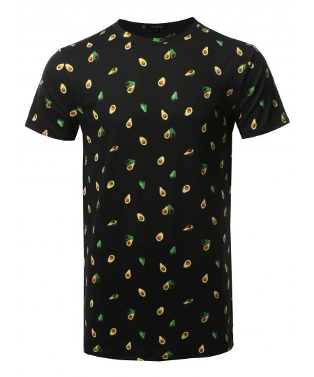 Men's Avocado Print Crew Neck Short Sleeve Tee - Made In USA