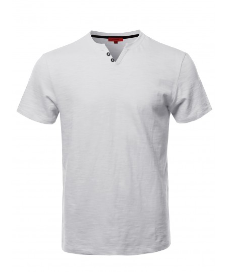 Men's Premium Quality V-Neck Henley Slub Cotton T-Shirt