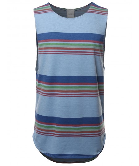 Men's Stripe Pattern French Terry Sleeveless Top