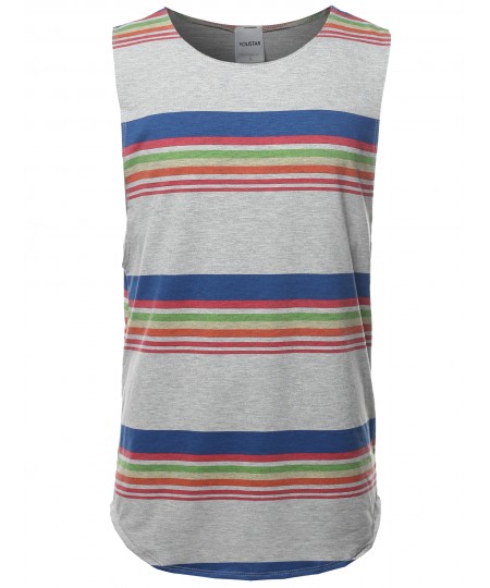 Men's Stripe Pattern French Terry Sleeveless Top