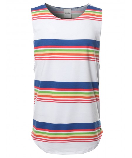 Men's Stripe Pattern French Terry Sleeveless Top