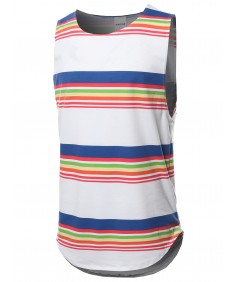 Men's Stripe Pattern French Terry Sleeveless Top