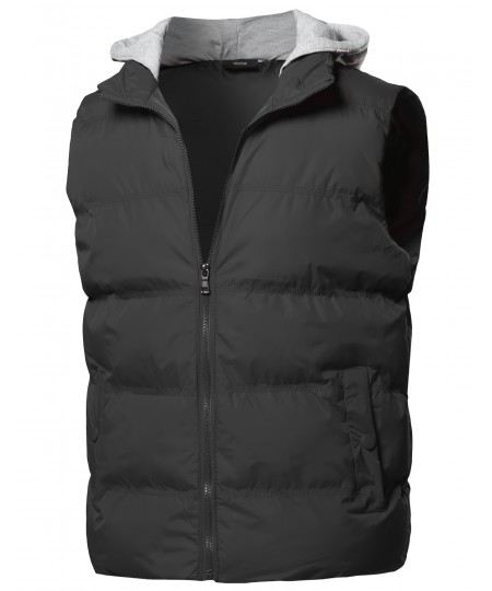 Men's Solid Drawstring Hooded Outdoor Padded Vest