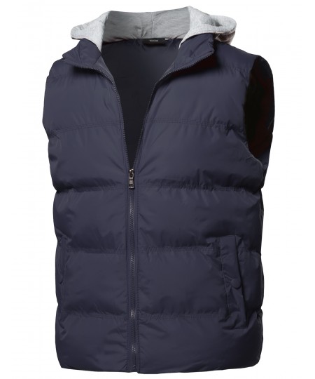 Men's Solid Drawstring Hooded Outdoor Padded Vest