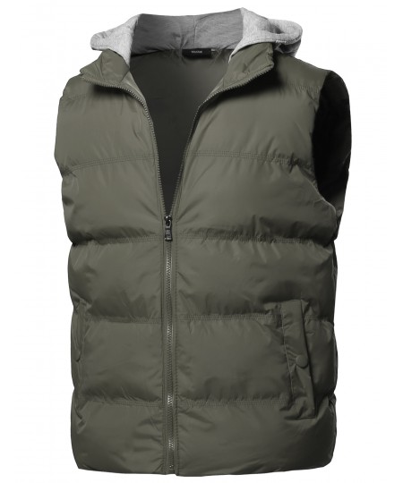 Men's Solid Drawstring Hooded Outdoor Padded Vest