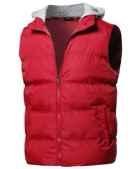 Men's Solid Drawstring Hooded Outdoor Padded Vest