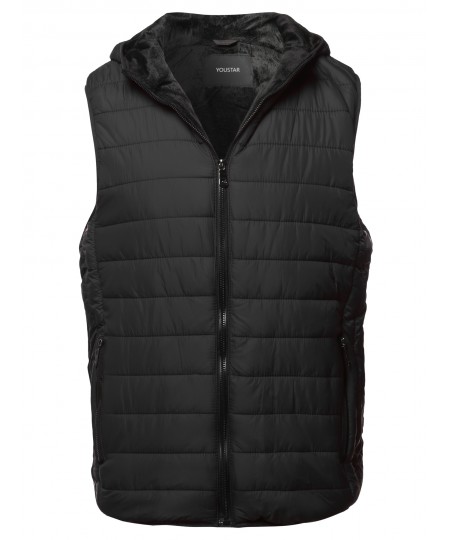 Men's Casual Light Padded Fur Lining Hoodie Vest