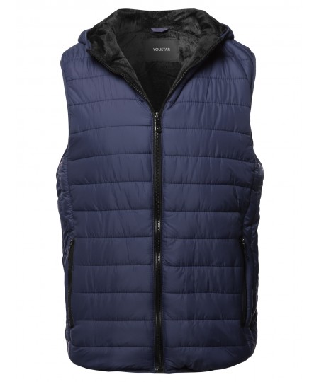 Men's Casual Light Padded Fur Lining Hoodie Vest