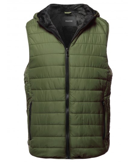 Men's Casual Light Padded Fur Lining Hoodie Vest