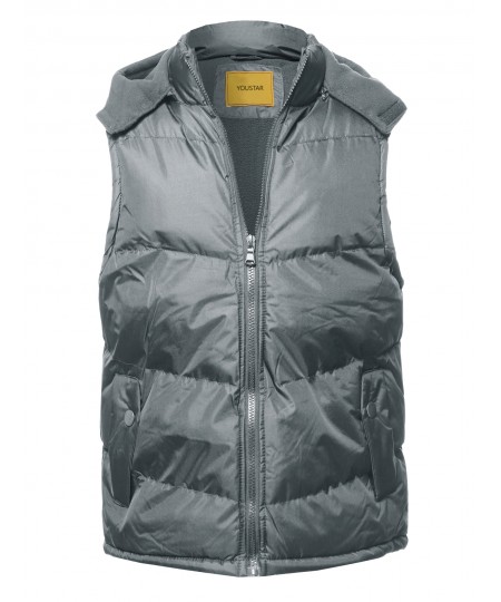 Men's Casual Detachable Hood Puffer Vest