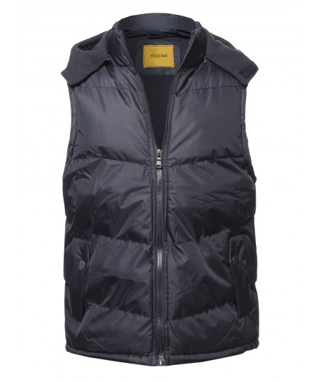 Men's Casual Detachable Hood Puffer Vest