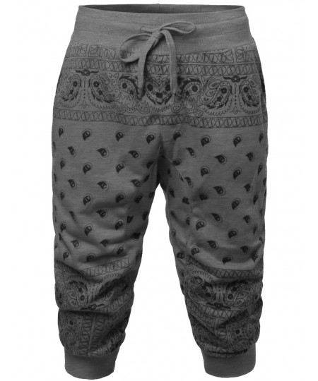 Men's New Stylish Casual Bandana Printed Jogger Harem Short Pants
