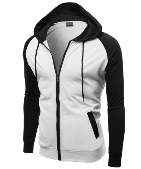 Men's Raglan Color Contrast Zip Hooded Jackets