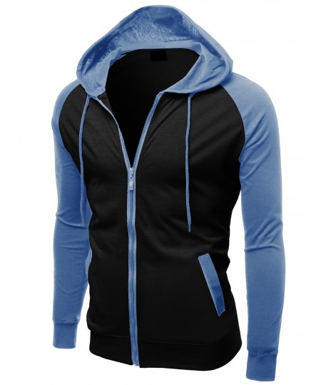 Men's Raglan Color Contrast Zip Hooded Jackets