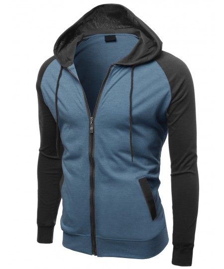 Men's Raglan Color Contrast Zip Hooded Jackets
