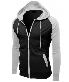 Men's Raglan Color Contrast Zip Hooded Jackets