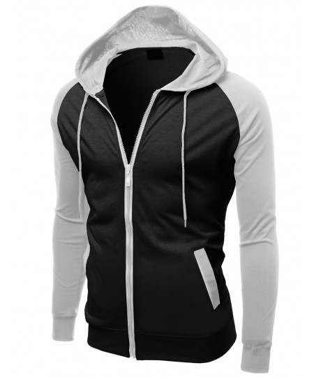 Men's Raglan Color Contrast Zip Hooded Jackets