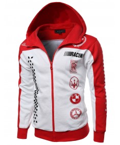 Men's Casual Racing Zip Up Longsleeve Hoodie Jacket